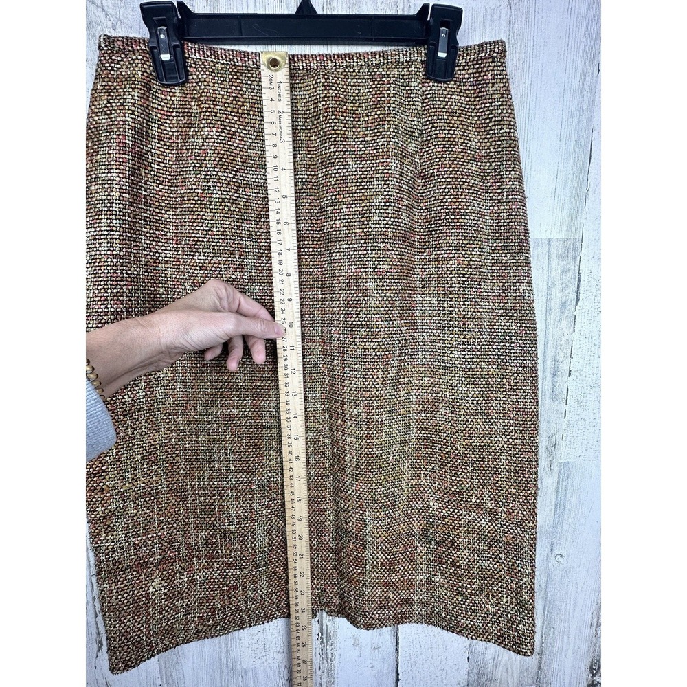 Vintage TALBOTS Earth Tone Silk Blend Tweed Pencil Lined Skirt w/ Slit Size 10 - Picture 7 of 12